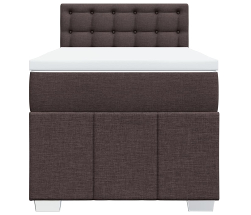 Cama box spring con colchón tela marrón oscuro 90x190 cm