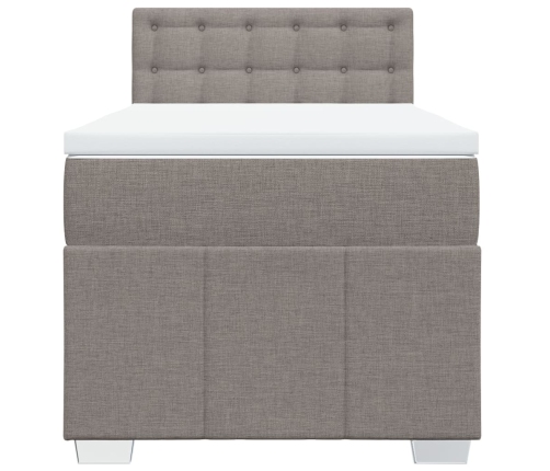 Cama box spring con colchón tela gris taupe 90x190 cm