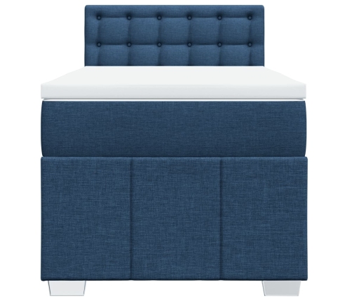 Cama box spring con colchón tela azul 90x190 cm