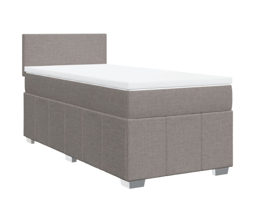 Cama box spring con colchón tela gris taupe 90x200 cm