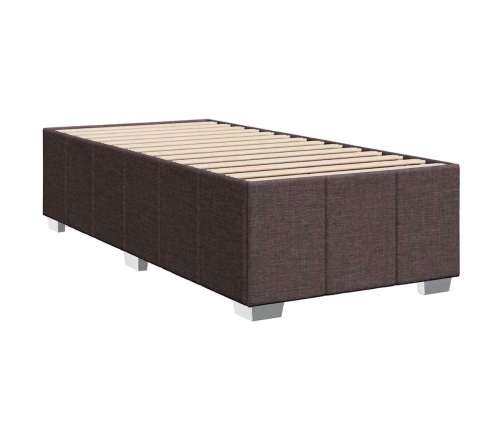 Cama box spring con colchón tela marrón oscuro 90x200 cm