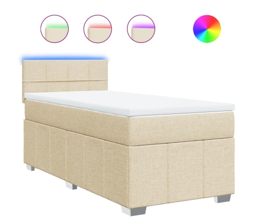 Cama box spring con colchón tela color crema 90x200 cm