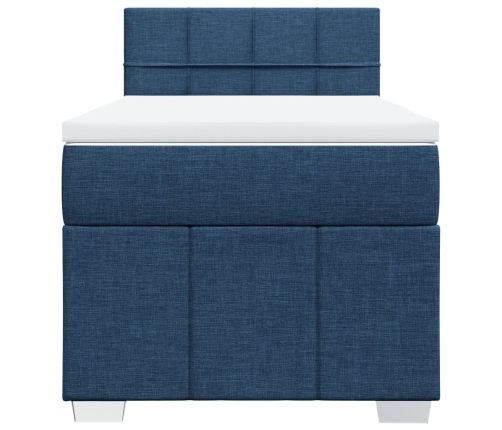 Cama box spring con colchón tela azul 90x200 cm