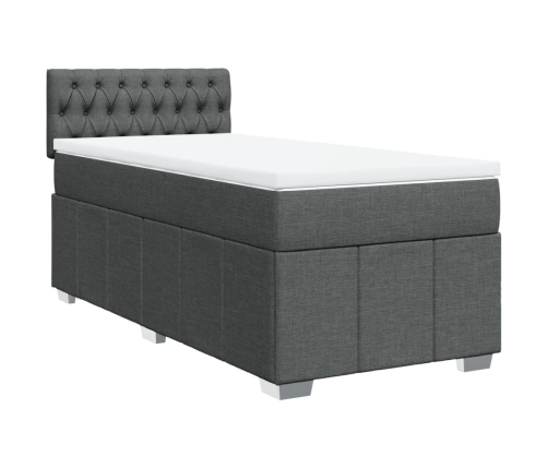 Cama box spring con colchón tela gris oscuro 90x200 cm