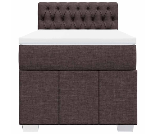 Cama box spring con colchón tela marrón oscuro 90x200 cm