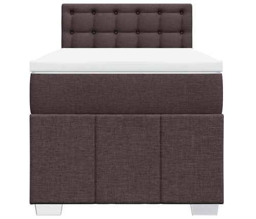 Cama box spring con colchón tela marrón oscuro 90x200 cm