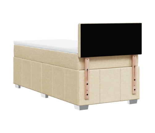 Cama box spring con colchón tela color crema 90x200 cm