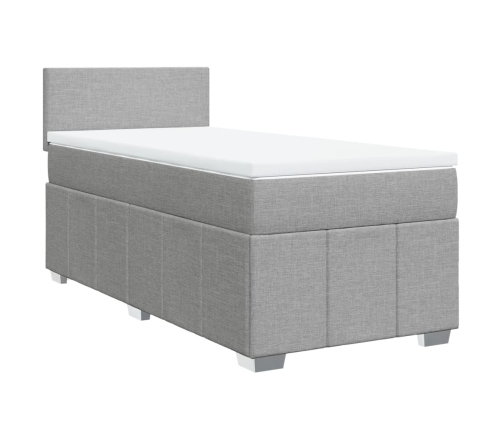 Cama box spring con colchón tela gris claro 100x200 cm