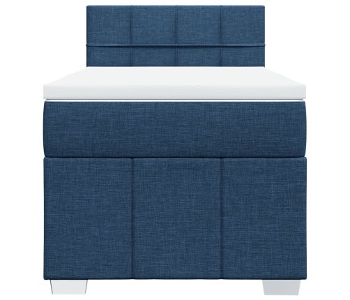 Cama box spring con colchón tela azul 100x200 cm