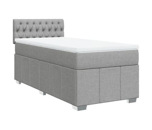 Cama box spring con colchón tela gris claro 100x200 cm