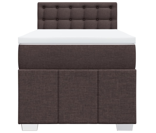 Cama box spring con colchón tela marrón oscuro 100x200 cm