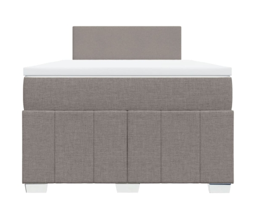 Cama box spring con colchón tela gris taupe 120x190 cm