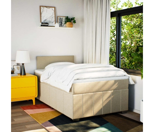 Cama box spring con colchón tela color crema 120x190 cm