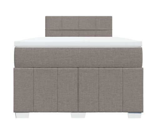 Cama box spring con colchón tela gris taupe 120x190 cm