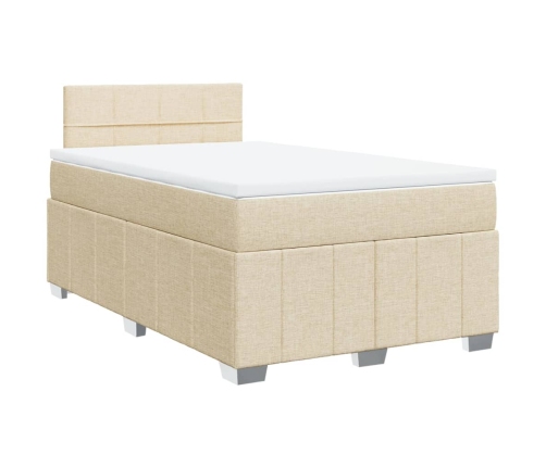 Cama box spring con colchón tela color crema 120x190 cm