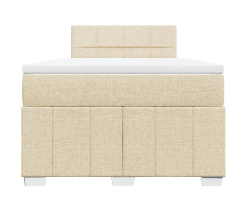 Cama box spring con colchón tela color crema 120x190 cm