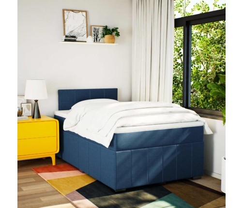 Cama box spring con colchón tela azul 120x190 cm