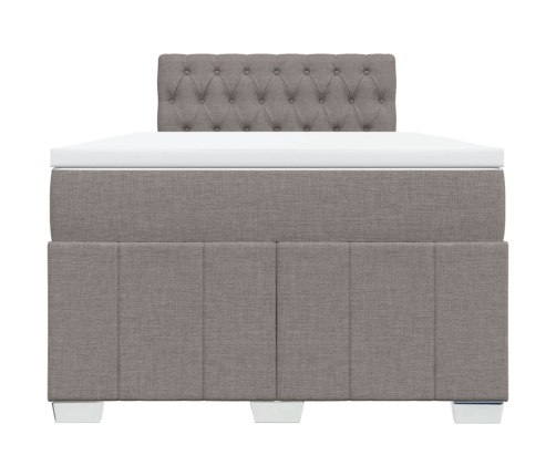 Cama box spring con colchón tela gris taupe 120x190 cm