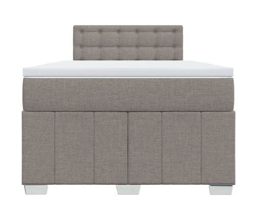 Cama box spring con colchón tela gris taupe 120x190 cm