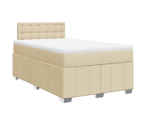 Cama box spring con colchón tela color crema 120x190 cm