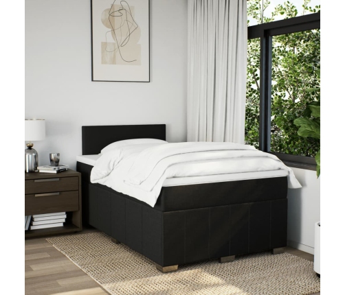 Cama box spring con colchón tela negro 120x200 cm
