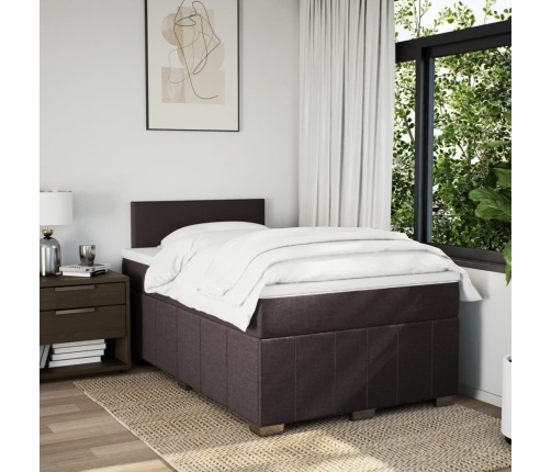 Cama box spring con colchón tela marrón oscuro 120x200 cm