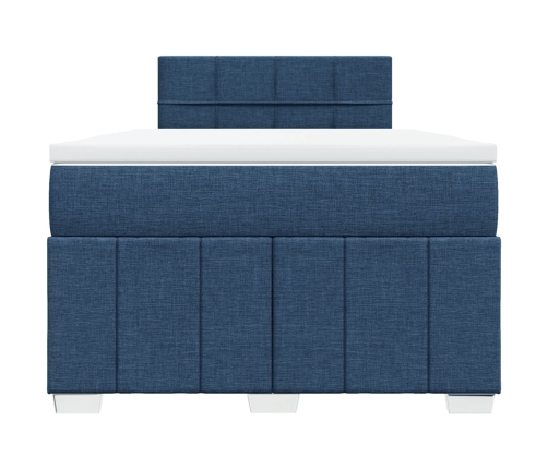 Cama box spring con colchón tela azul 120x200 cm