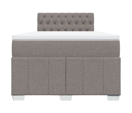 Cama box spring con colchón tela gris taupe 120x200 cm