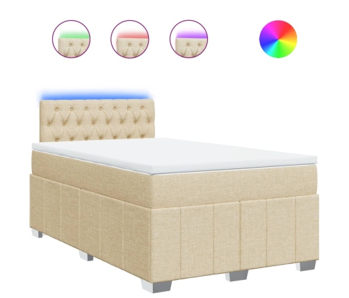 Cama box spring con colchón tela color crema 120x200 cm