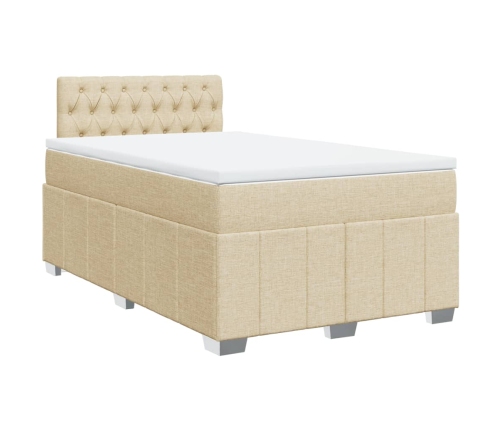 Cama box spring con colchón tela color crema 120x200 cm