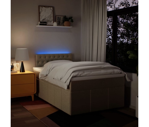 Cama box spring con colchón tela color crema 120x200 cm