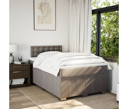 Cama box spring con colchón tela gris taupe 120x200 cm