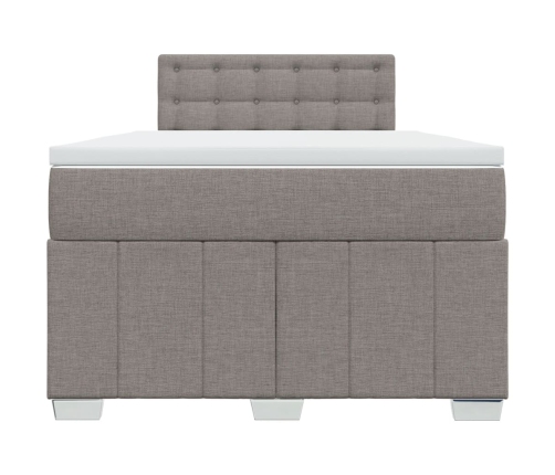 Cama box spring con colchón tela gris taupe 120x200 cm
