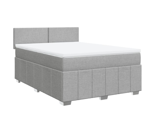 Cama box spring con colchón tela gris claro 140x190 cm