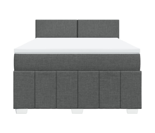 Cama box spring con colchón tela gris oscuro 140x190 cm