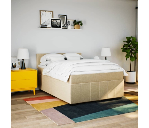 Cama box spring con colchón tela color crema 140x190 cm