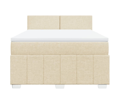 Cama box spring con colchón tela color crema 140x190 cm