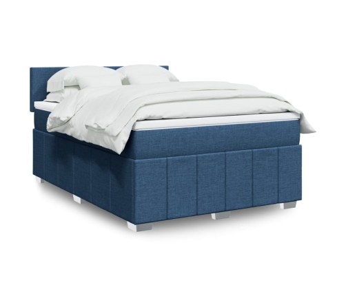 Cama box spring con colchón tela azul 140x190 cm