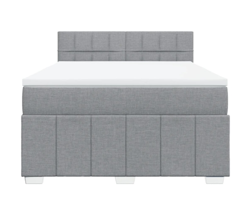 Cama box spring con colchón tela gris claro 140x190 cm