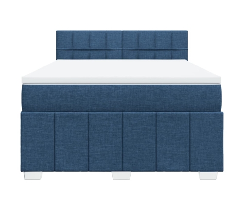 Cama box spring con colchón tela azul 140x190 cm