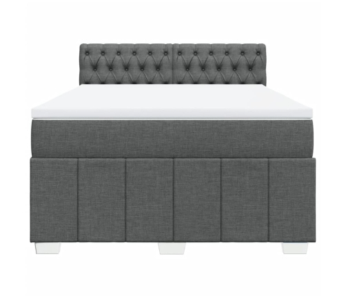 Cama box spring con colchón tela gris oscuro 140x190 cm