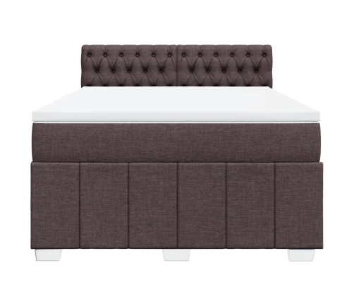 Cama box spring con colchón tela marrón oscuro 140x190 cm