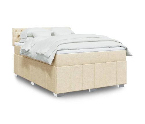 Cama box spring con colchón tela color crema 140x190 cm