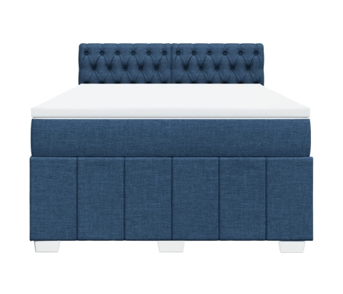 Cama box spring con colchón tela azul 140x190 cm