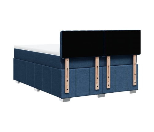 Cama box spring con colchón tela azul 140x190 cm