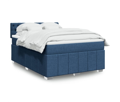 Cama box spring con colchón tela azul 140x190 cm