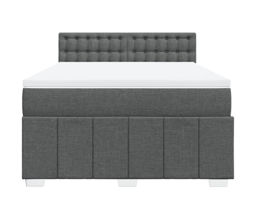 Cama box spring con colchón tela gris oscuro 140x190 cm