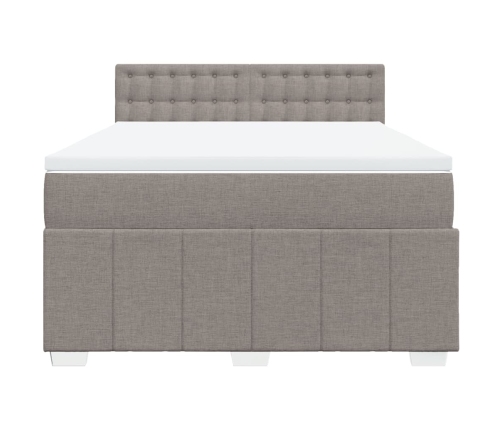 Cama box spring con colchón tela gris taupe 140x190 cm