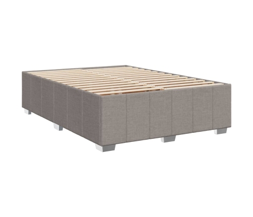 Cama box spring con colchón tela gris taupe 140x190 cm