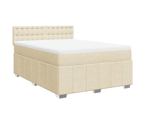 Cama box spring con colchón tela color crema 140x190 cm